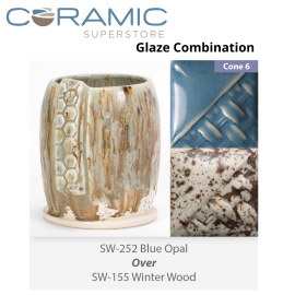Blue Opal SW-252 over Winter Wood SW-155 Stoneware Combination Blue Opal SW-252 over Winter Wood SW-155 Stoneware Combination